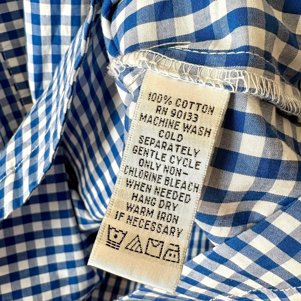 Joan Rivers Cotton Poplin Gingham Button Up Tunic Top Size 1X Blue White Pockets - Picture 5 of 12